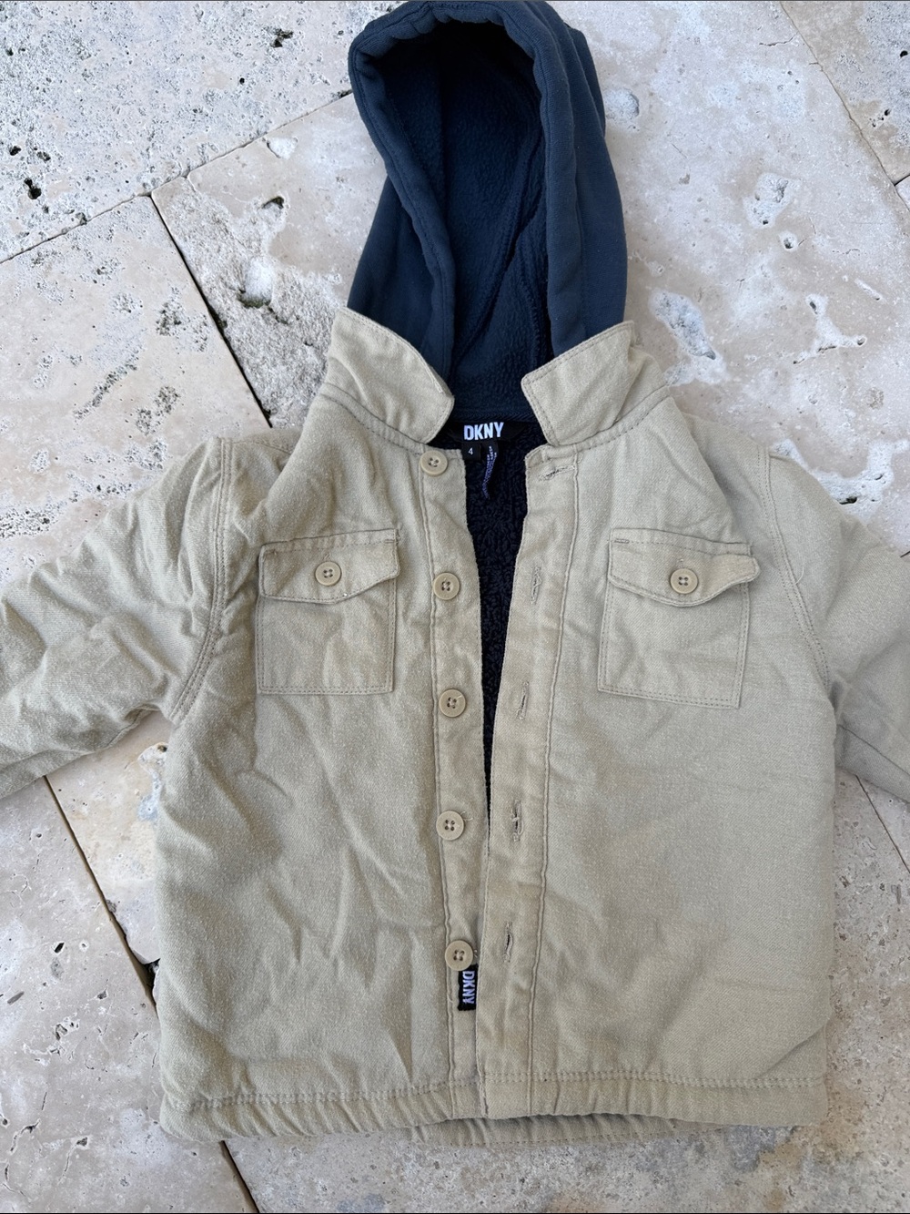 DKNY Kids Tan Jacket with Navy Hood